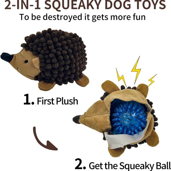 Plush Hedgehog Dog Toys 3 PCS - Squeaky No-Stuffing Hedgehog for Small and Mediu - Picture 2 of 6
